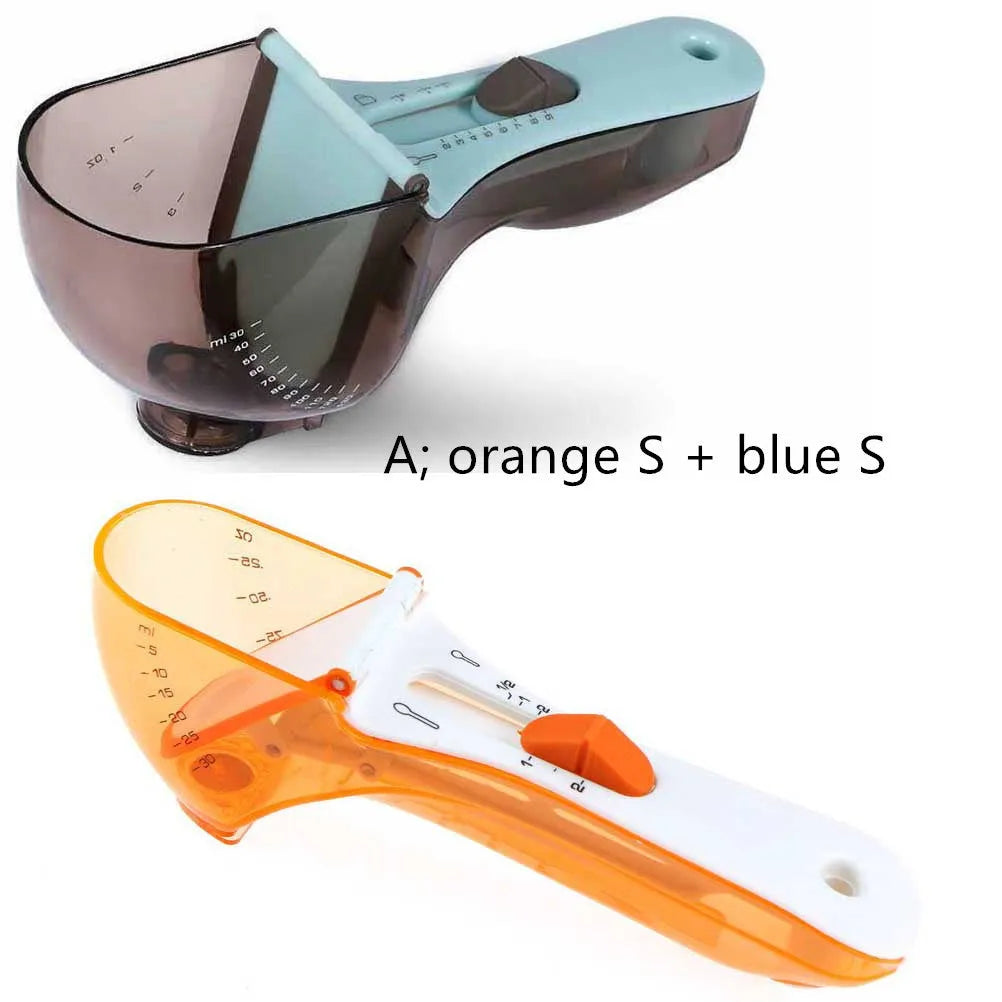 Blue and orange digital measuring spoons with magnetic connection and ergonomic handles