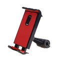 Car headrest mounting bracket holding tablet with 360-degree rotation adjustment