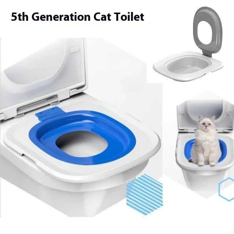 Fifth generation blue cat toilet trainer with new shape mat on a floor