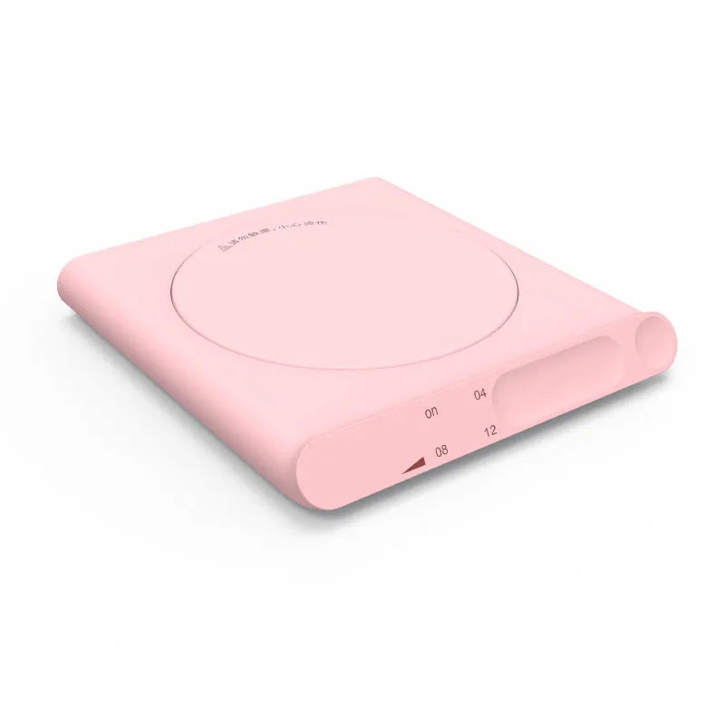 USB-powered heating cup coaster pad with mechanical timer in pink and white colour options