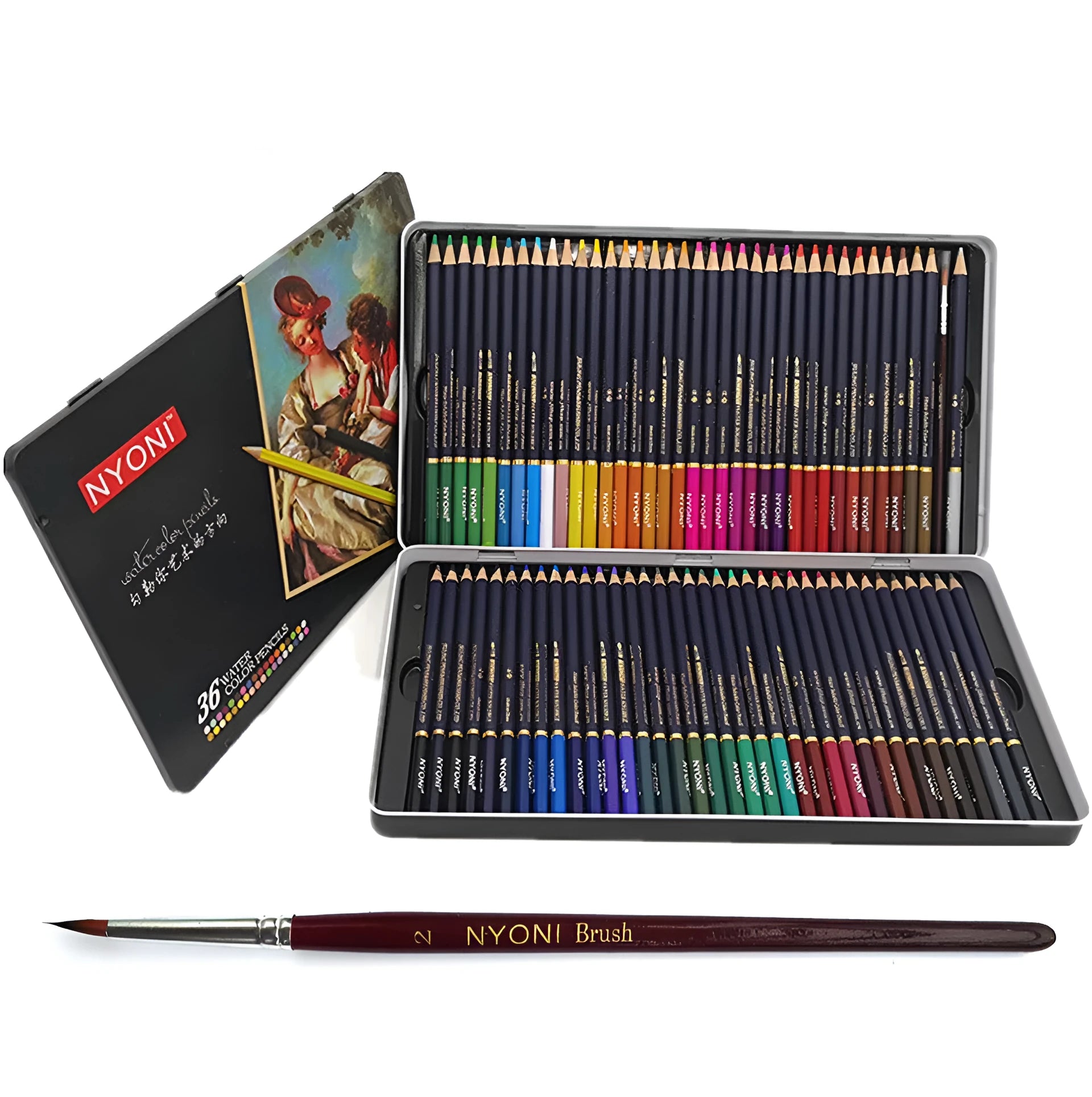 Water soluble coloured pencil set with multiple colours and lead hardness options for painting and drawing