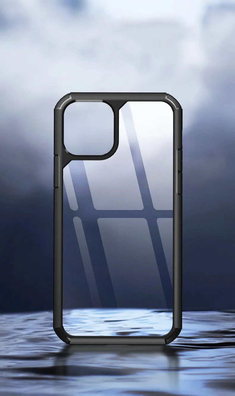 Transparent anti-fall protective sleeve for smartphones showing TPU and PC construction