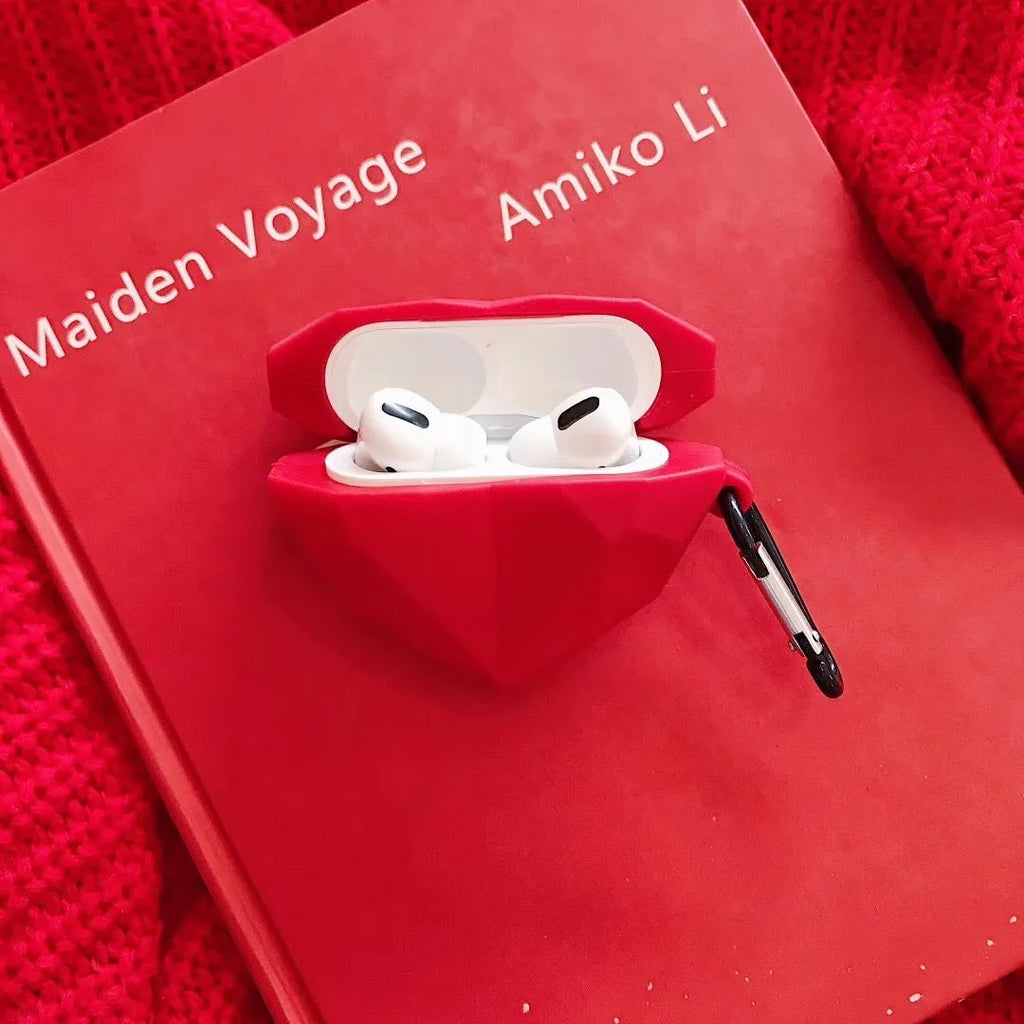 Red silicone case with diamond and heart design for Apple AirPods 1st 2nd 3rd generation