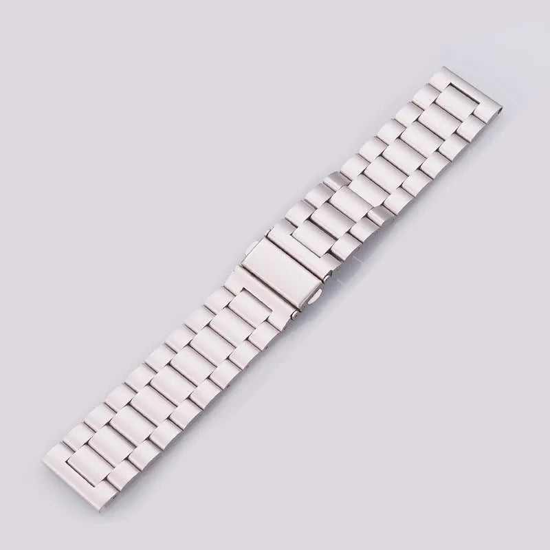 Stainless steel smart watch strap in silver, 22mm width, for Samsung Apple Huawei and universal watches