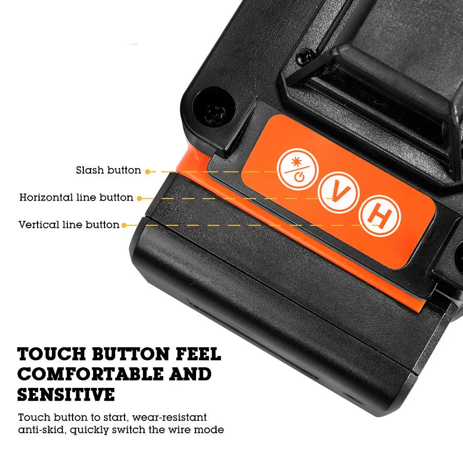 Rotating laser level with orange level meter displaying 16 alignment lines