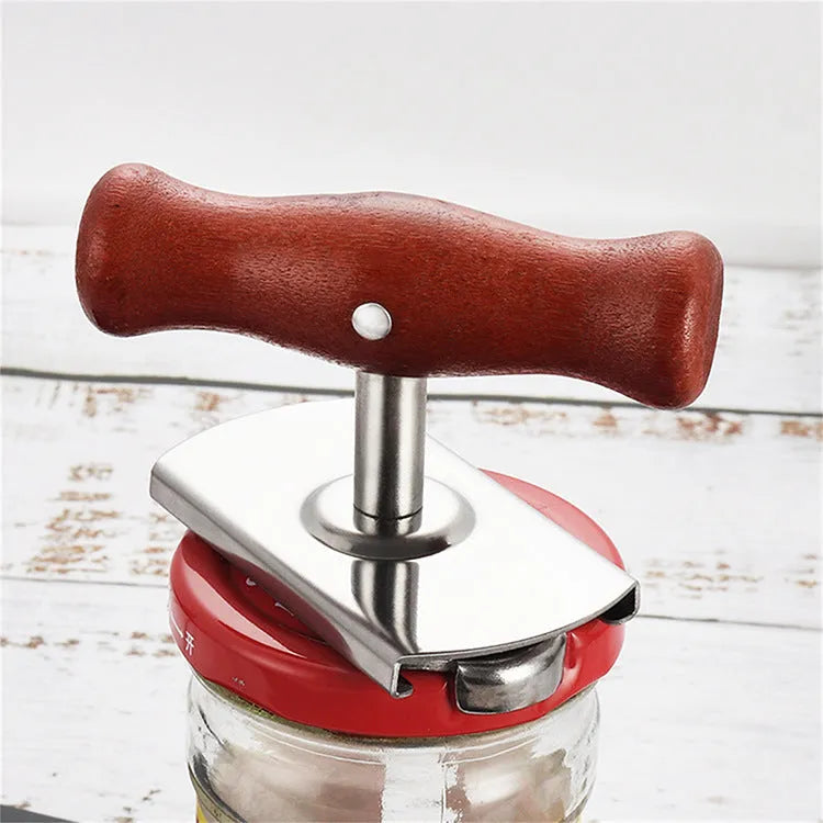 White stainless steel adjustable bottle opener with ABS plastic handle showing gear mechanism