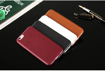 Leather finish TPU iPhone case in Black, Brown, Navy Blue or Wine Red with raised edges