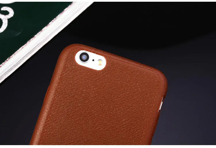 Leather finish TPU iPhone case in Black, Brown, Navy Blue or Wine Red with raised edges