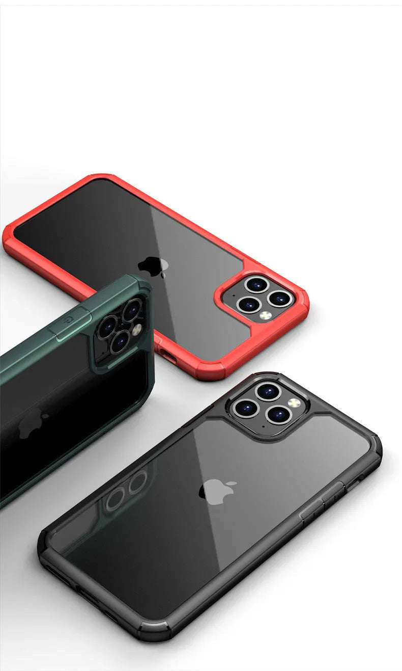 Transparent anti-fall protective sleeve for smartphones showing TPU and PC construction