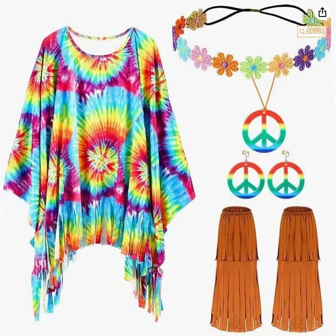 Tie dye cloak costume in free size spandex with irregular shape and sleeveless bell sleeves