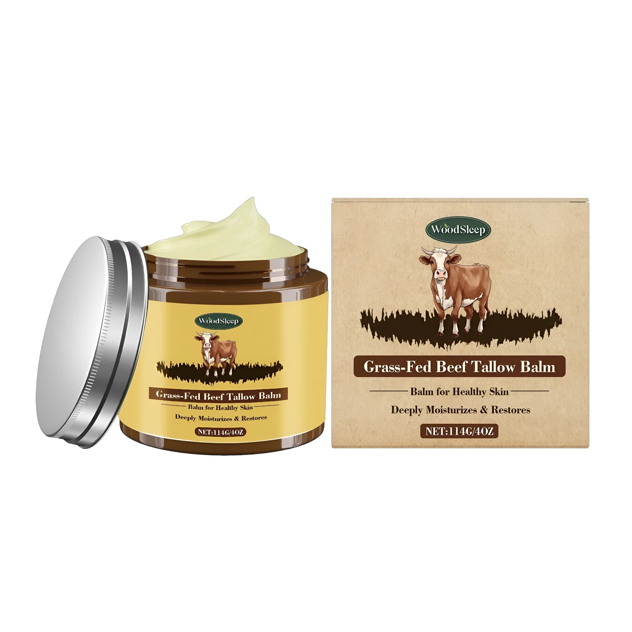 A 114g jar of cow fat skin care cream with tallow, honey and olive oil for facial moisturising