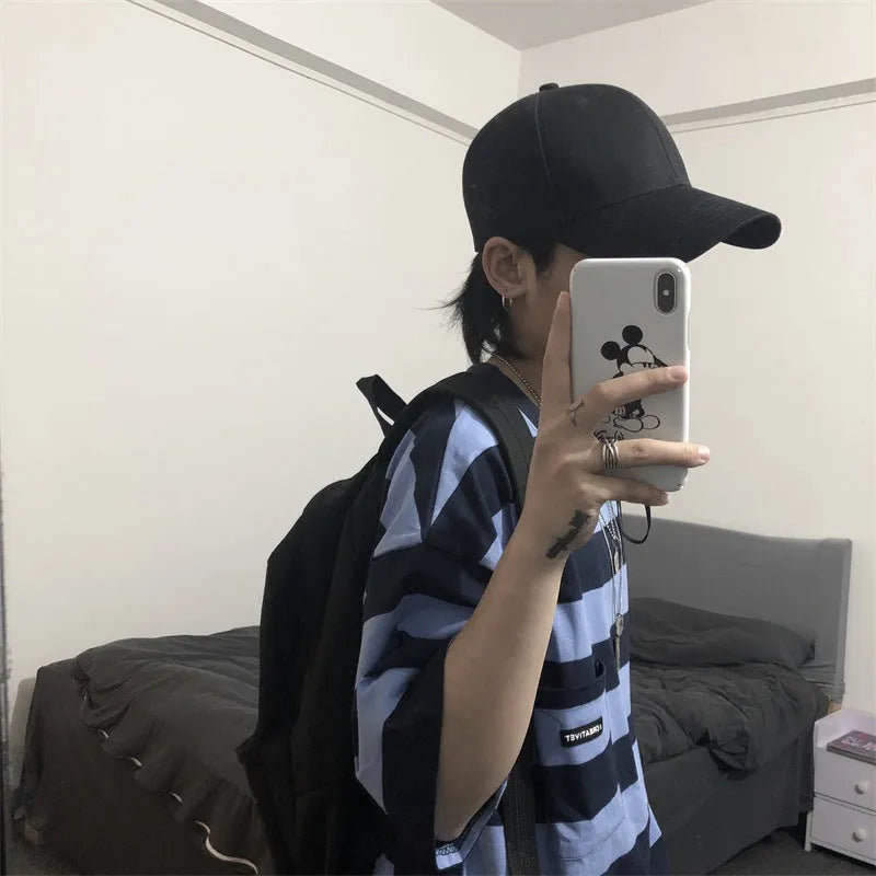 Striped short sleeve t-shirt in blue and yellow colours