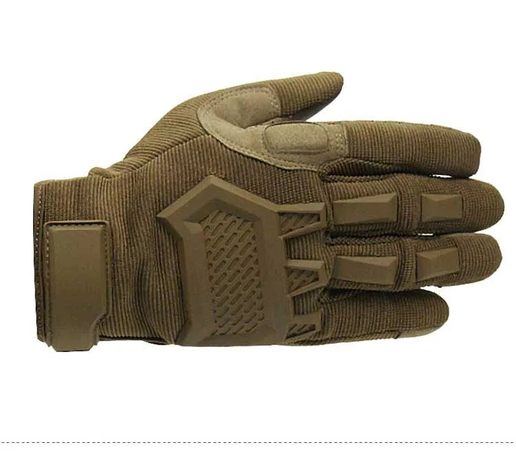 Touch screen tactical gloves for men in black with rubber knuckle and reinforced palm, full finger design