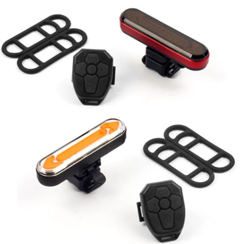 LED wireless remote control turn signal bike tail light, 8.5cm, black or red, with red and yellow light