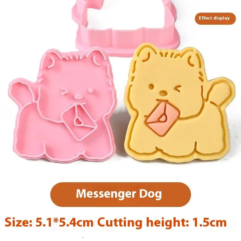 Three-dimensional puppy cartoon biscuit mould with birthday hat design for baking dog-themed cookies