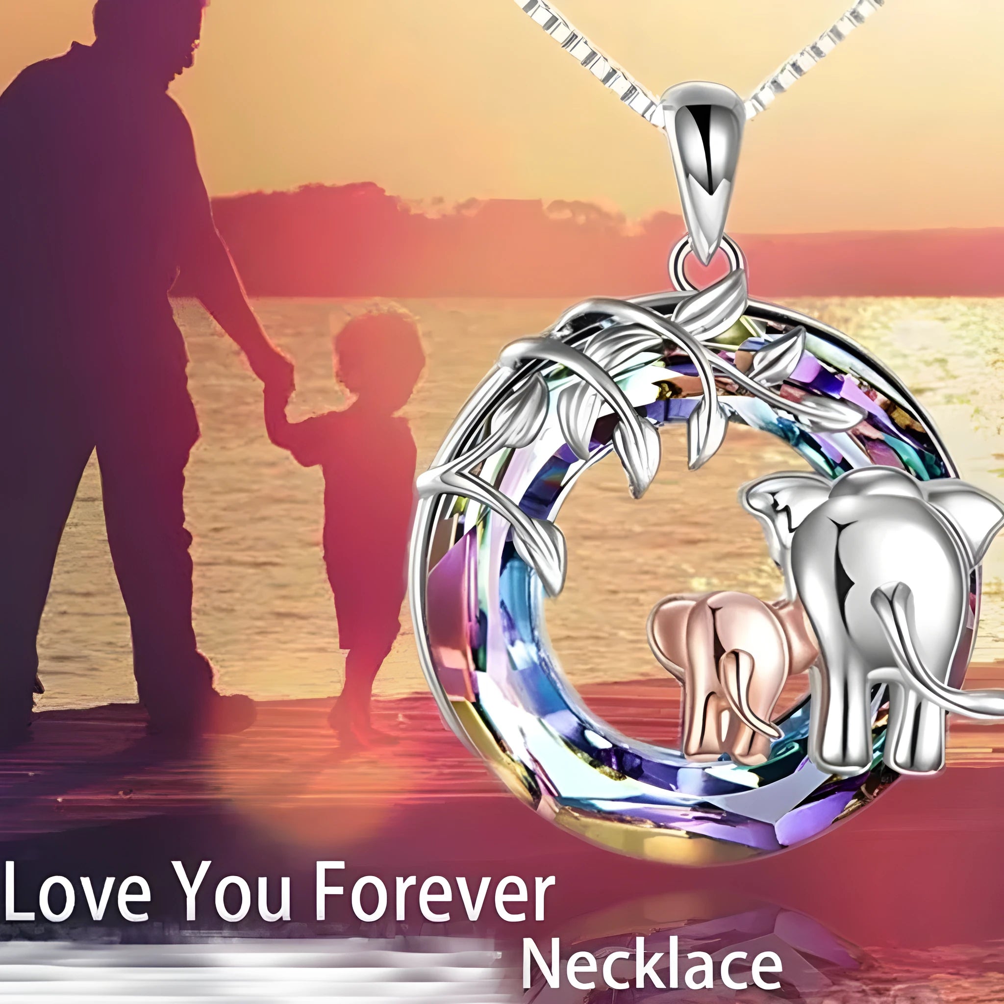 Platinum colour women's necklace with animal shapes and geometric diamond and Saturn designs
