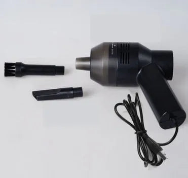 Mini rechargeable handheld USB vacuum cleaner for computer keyboard, black, with two nozzles and sponge