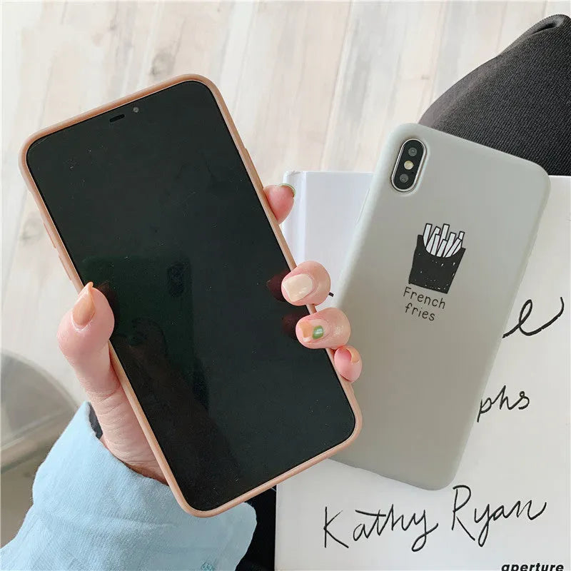 Soft matte silicone iPhone case with cute ice coffee couple design