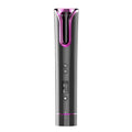 Black automatic USB cordless ceramic curling iron with 16mm to 20mm barrel on a table