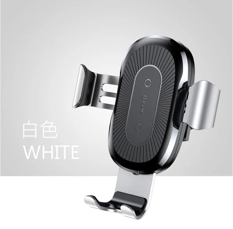 Gravity bracket wireless charging car mount in black for Apple and Samsung phones