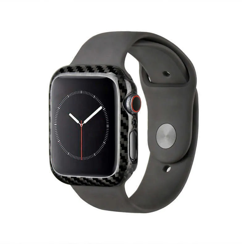 Apple Watch 4 44mm black leather case showing ultra-thin, half-wrap design.