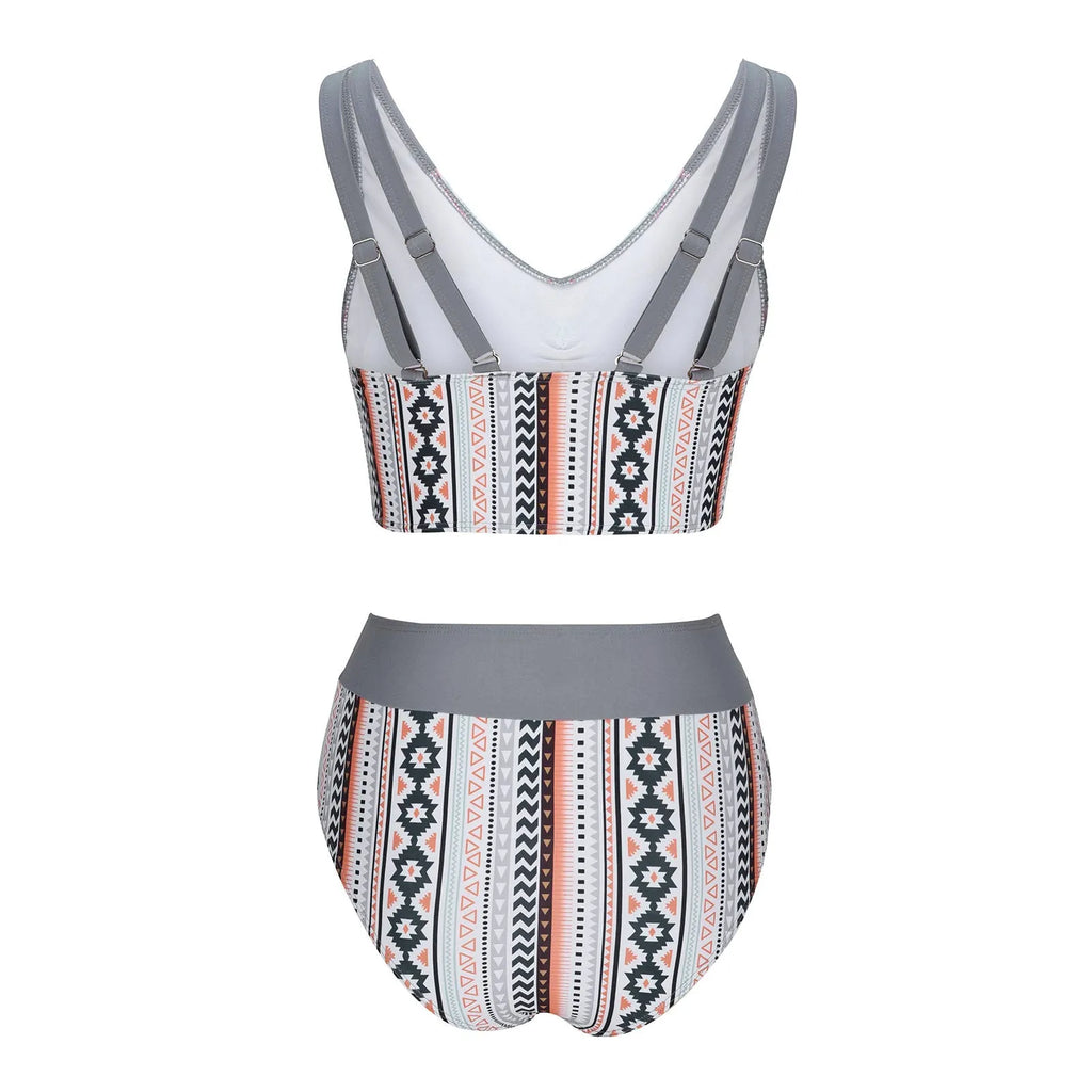 Women's blue cross sling split swimsuit bikini set with briefs-style lining