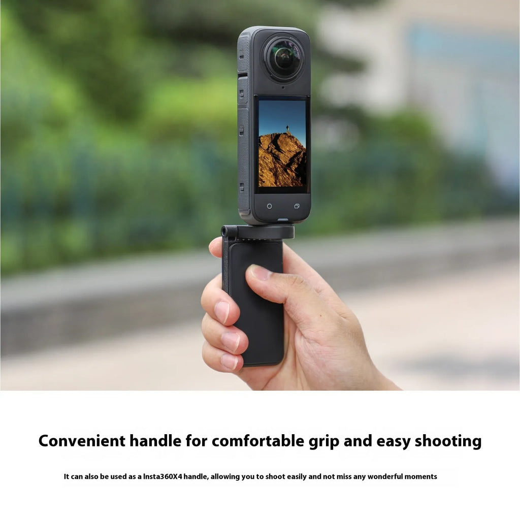 Black magnetic bracket base for Insta360 X4 camera with adjustable angle positioning