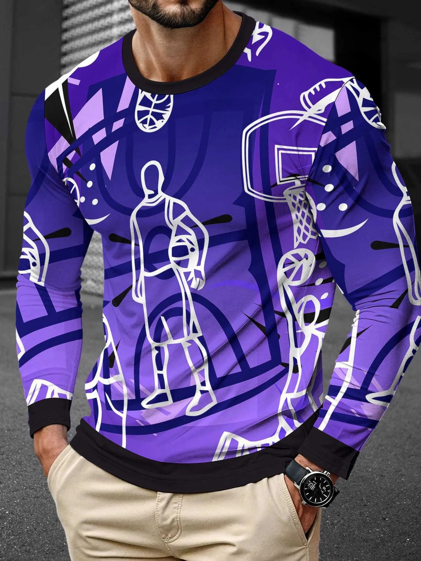 Men's long sleeve milk silk pullover top in round neck casual style showing colour options