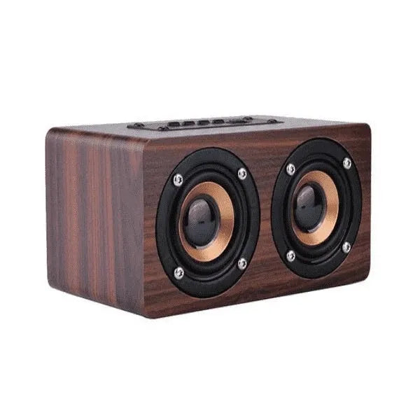 Wireless Bluetooth Speaker W5 with wood shell in redwood or yellow wood grain, USB and card playback, 6 hour battery