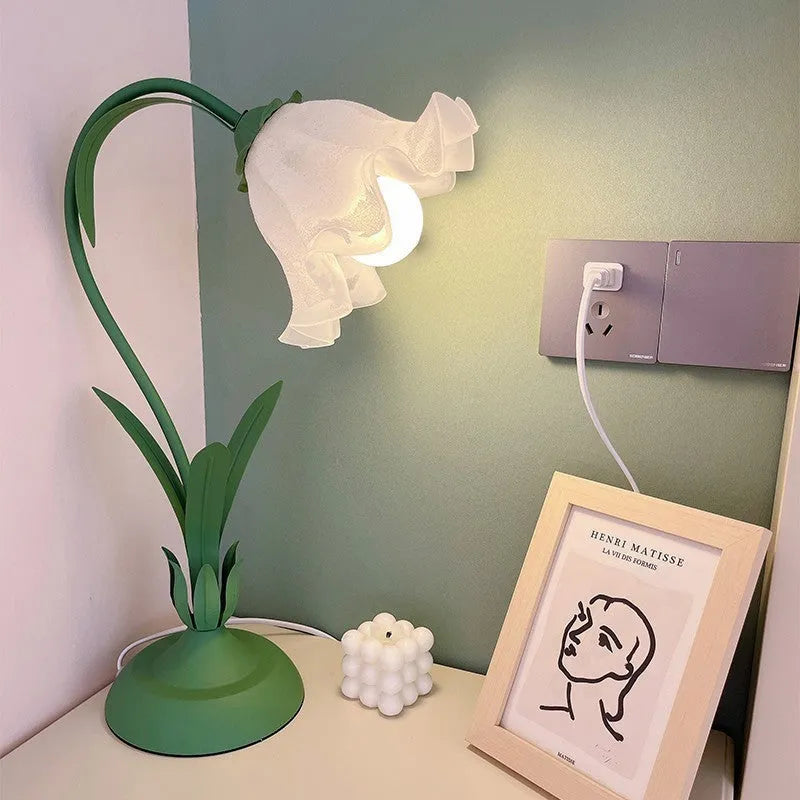 Lily of the valley desk lamp acrylic shade push-button switch bedside light green white pink 51x35x15cm
