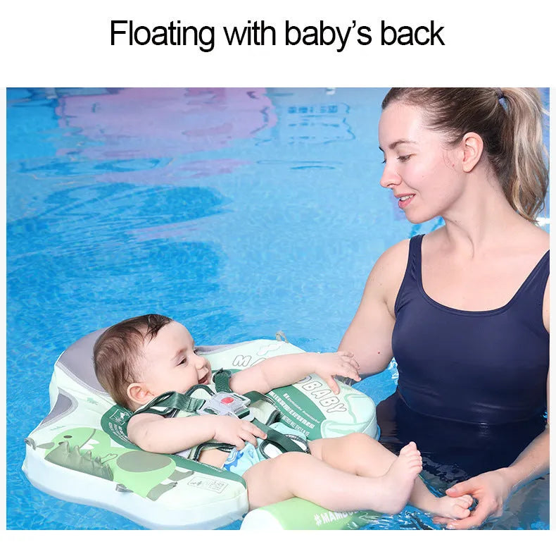 Dinosaur-themed inflatable baby swimming ring with sun shade in green colour