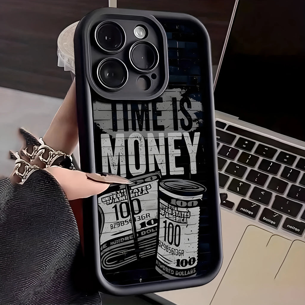 Money banknote USD currency phone case for Apple iPhone, TPU soft shell, frosted finish, Black White Burgundy.