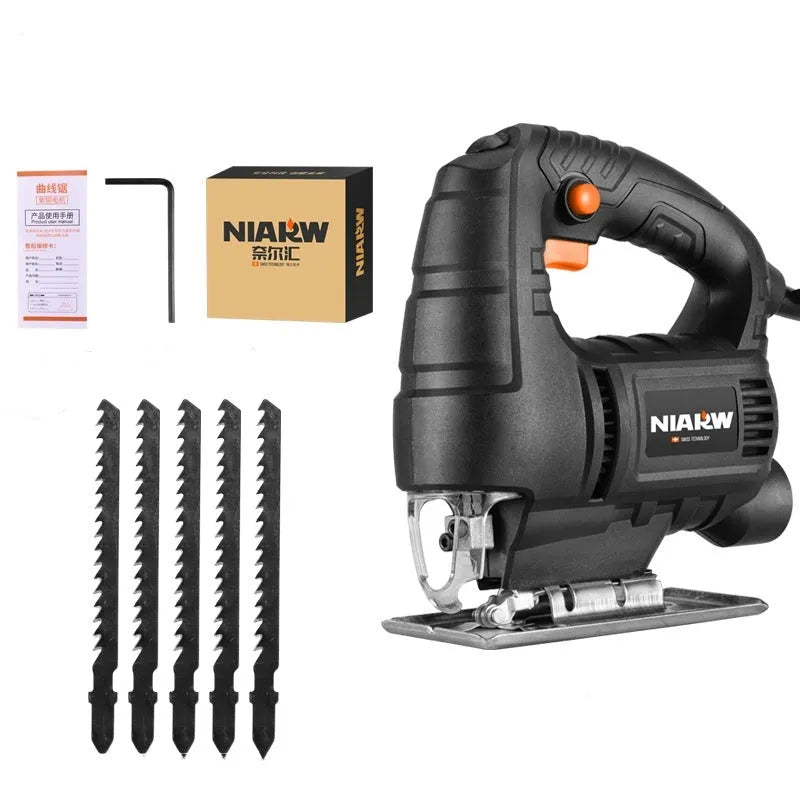 Single speed 600W handheld scroll saw for cutting PVC wood and metal with 5 blades