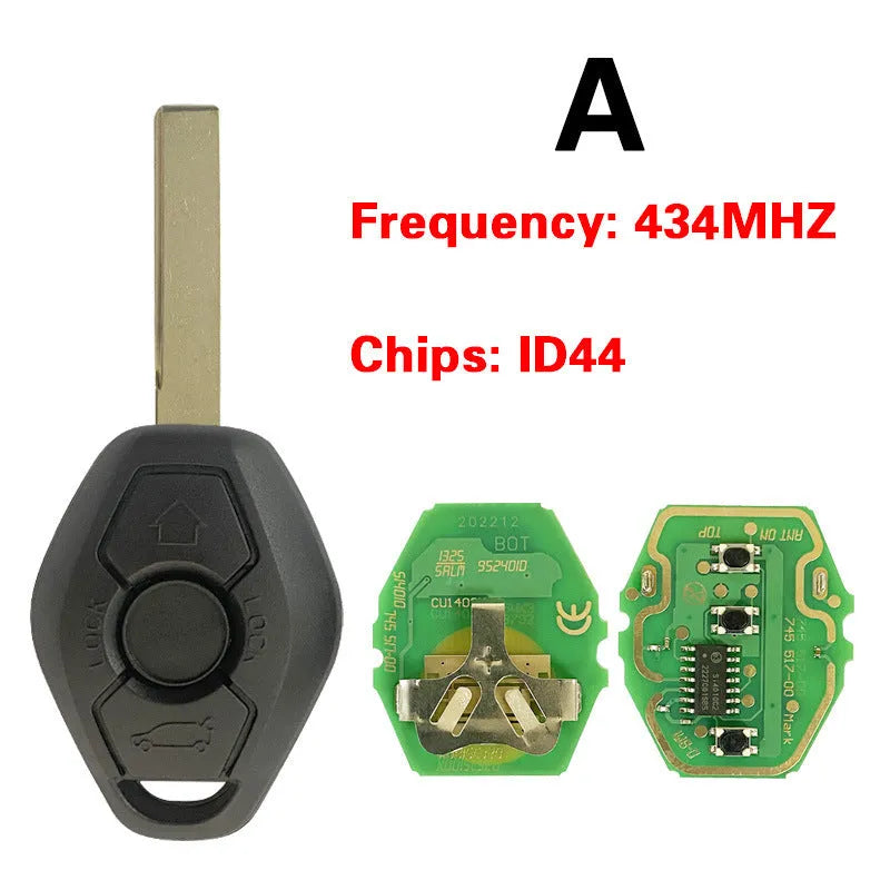 BMW EWS 3 button remote replacement key with ID44 chip and HU58 blade