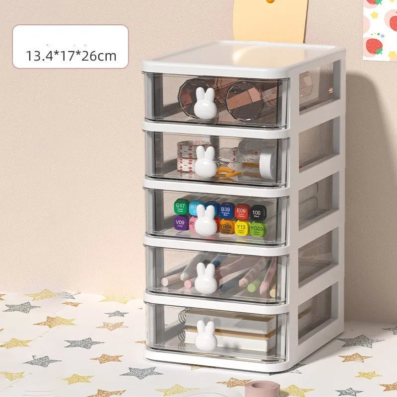 Pink rabbit cartoon desktop storage box with 4L capacity PP plastic drawer-type organizer for children's hair clips