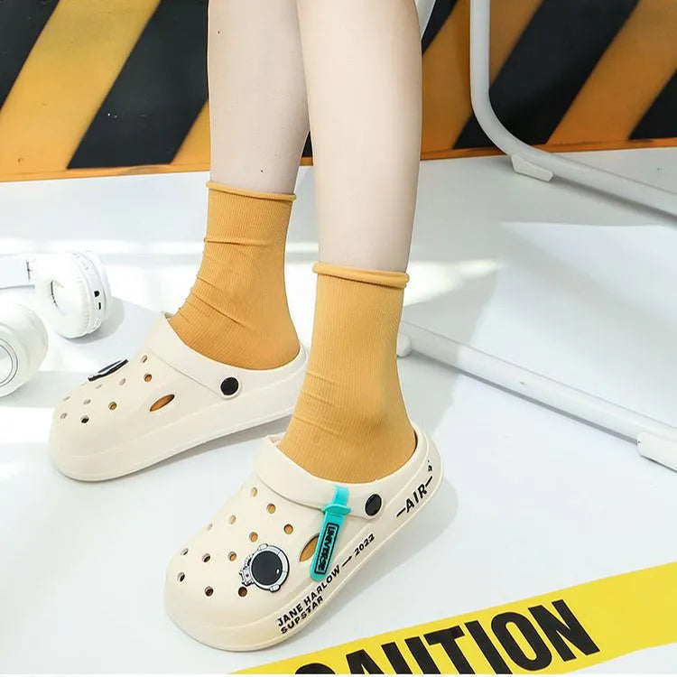 Astronaut decor PVC unisex flip-flop clogs in black astronaut colour, with anti-skid sole, indoor outdoor garden shoes