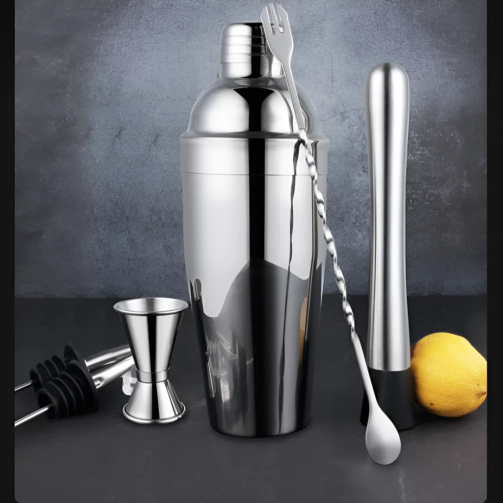 23-piece European-style cocktail set with stainless steel and acrylic bar tools including shaker and jigger.