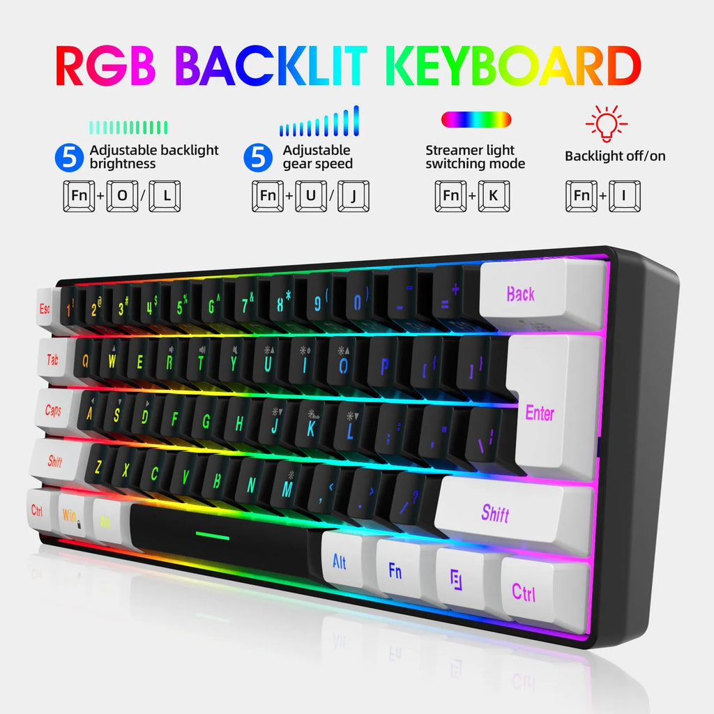 White and black mixed colour gaming keyboard and mouse combo with backlight on desk