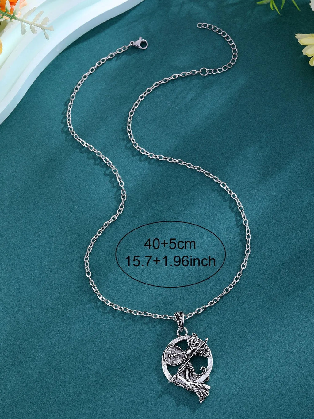 War Goddess Accessories gold-tone retro fashion necklace with warrior goddess pendant on a woman