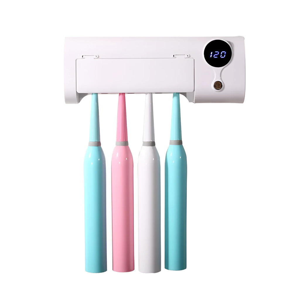 White wall-mounted smart toothbrush steriliser holder with USB charging port