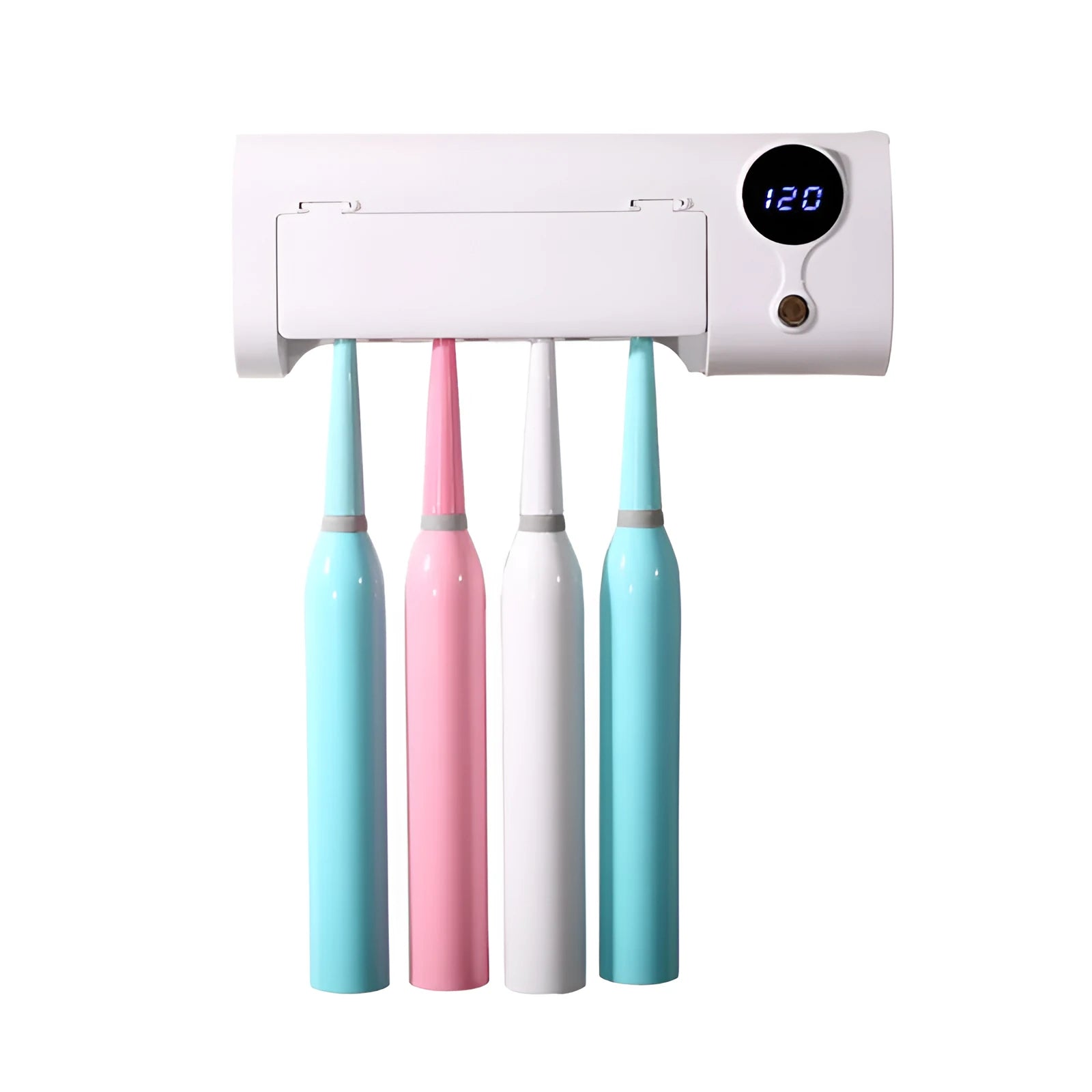 White wall-mounted smart toothbrush steriliser holder with USB charging port