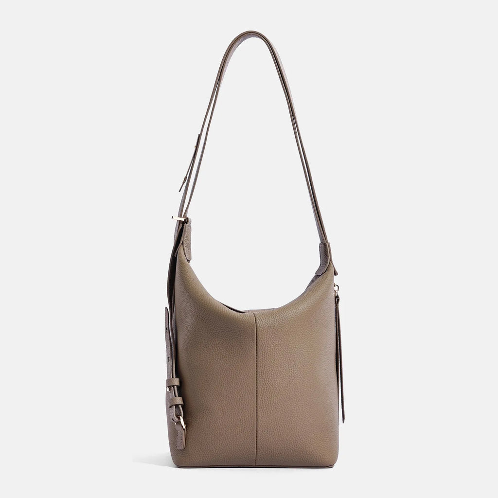 Genuine cowhide leather women's bucket bag in elephant grey colour with large capacity design