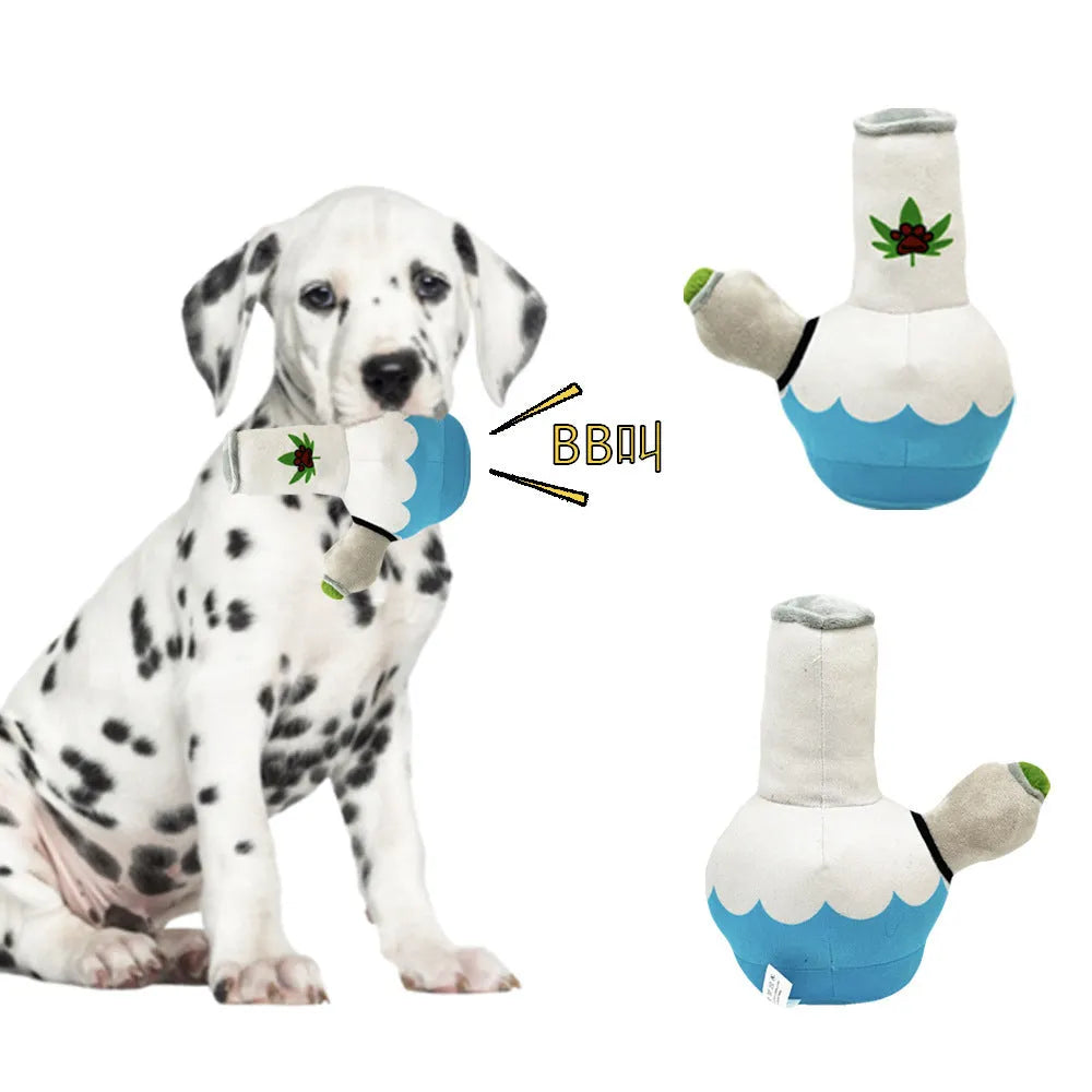 24cm kettle-shaped dog plush toy with sound feature in picture-style pattern
