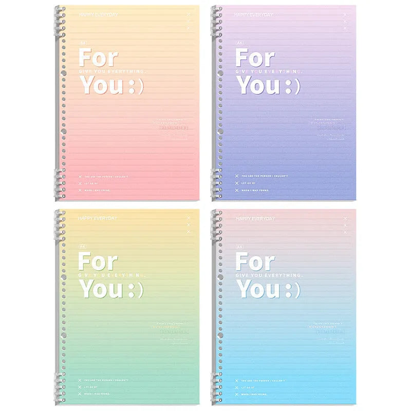 Gradient coloured removable coil notepad with PP cover in green, blue, pink, or purple.
