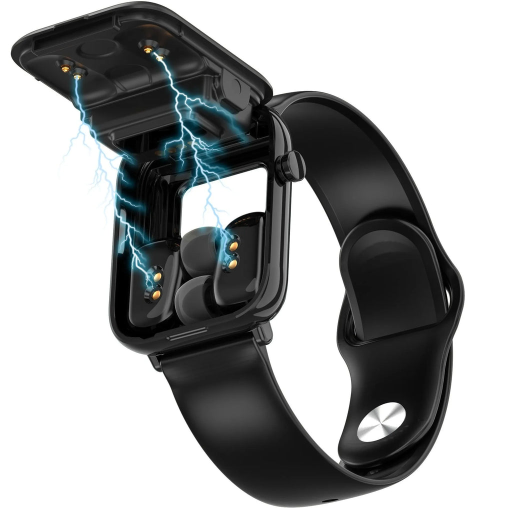 Black all-touch smart Bluetooth headset watch with 1.69-inch screen on wrist