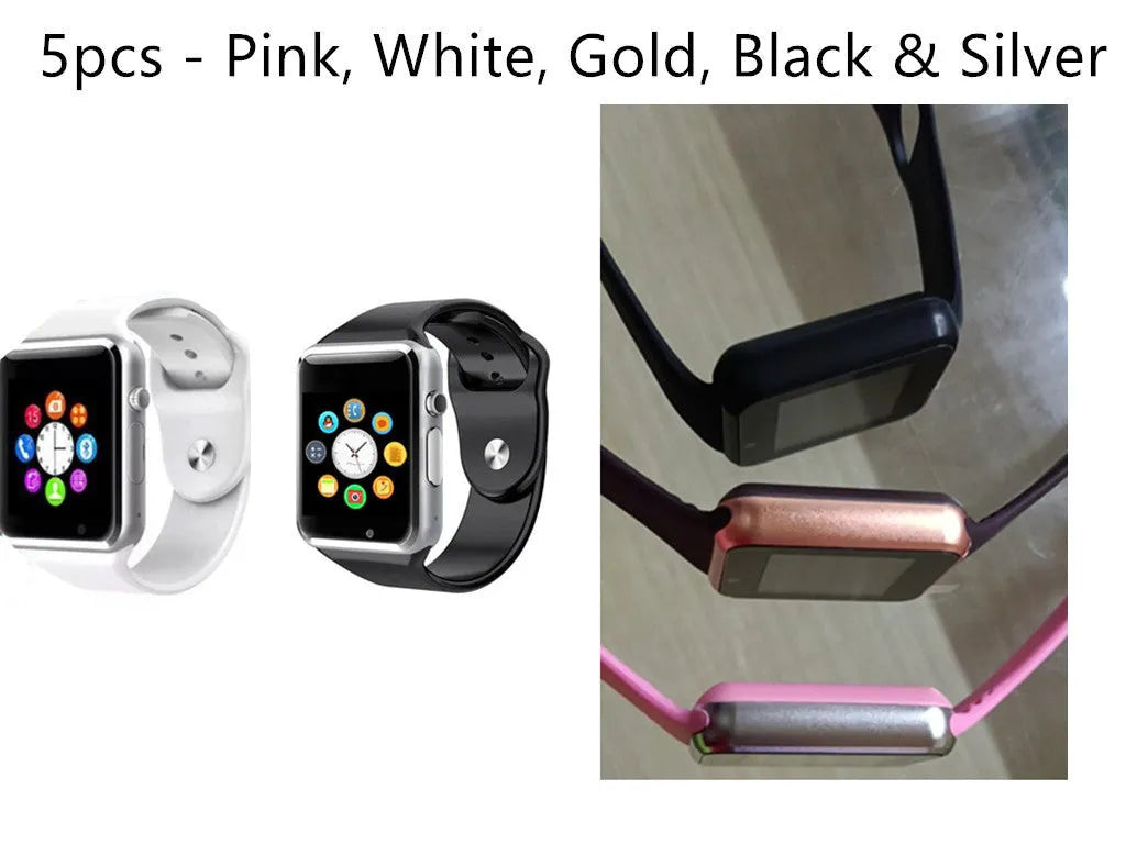 A1 Smart Watch with 1.54-inch screen on wrist, showing Android interface, available in multiple colours.