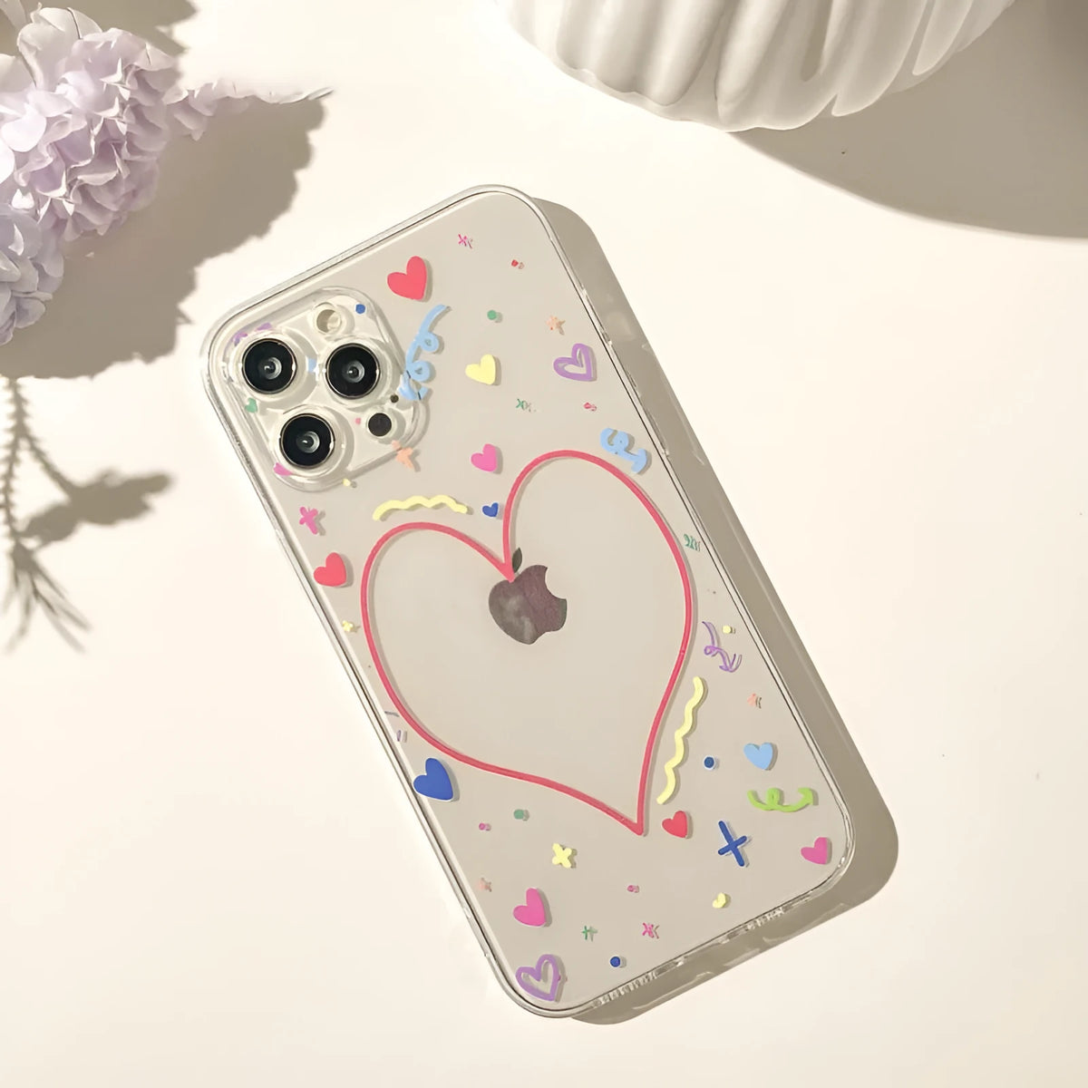 Transparent Love picture TPU phone case for iPhone, all-inclusive with anti-wear and anti-fall functions