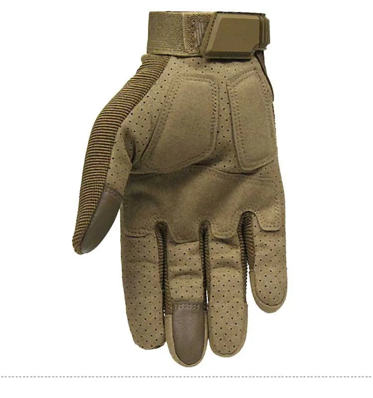 Touch screen tactical gloves for men in black with rubber knuckle and reinforced palm, full finger design