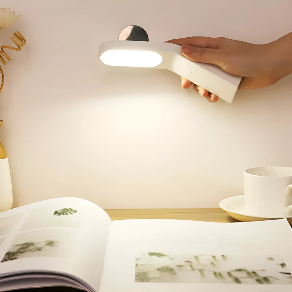 Simple desk lamp with LED, USB charging, touch switch, compact 70x70x189mm, white finish