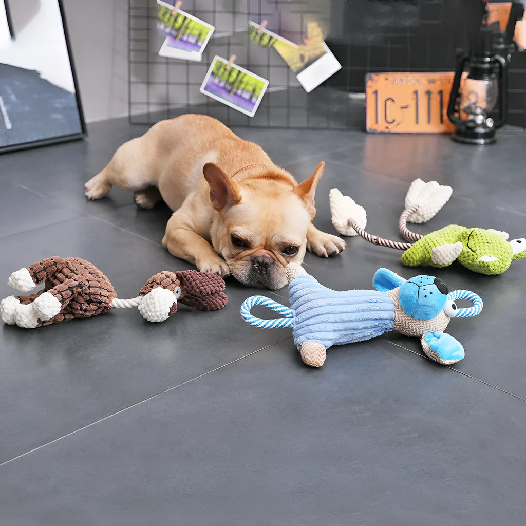 Pet vocal toy plush bite-resistant cut corduroy corn velvet cotton rope squeaky dog chew toy Crooked Neck Fawn Frog